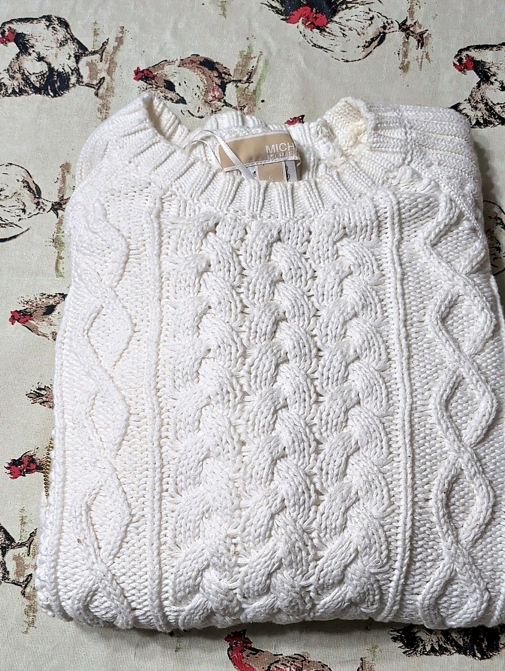Michael Kors Cable Knit Side-Zip Pullover Sweater Cream Small - Picture 4 of 4